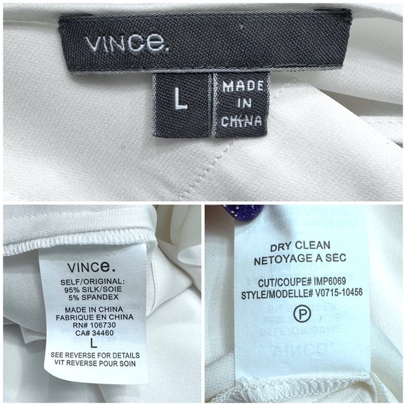 VINCE OFF WHITE/IVORY SILK PONCHO 1/4 ZIP SHORT SLEEVE BLOUSE - Picture 15 of 15